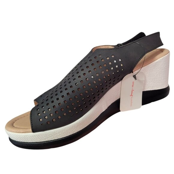 Jeossy Women's Platform Peep Toe Wedge High Heel Sandals Black Size 8 - Picture 3 of 12